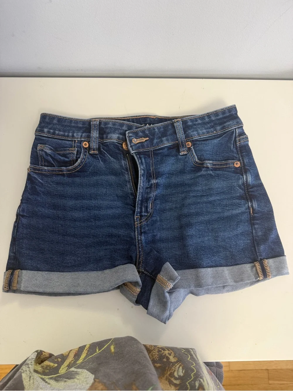 American Eagle Outfitters Dark Blue Rolled-Hem Denim Shorts
